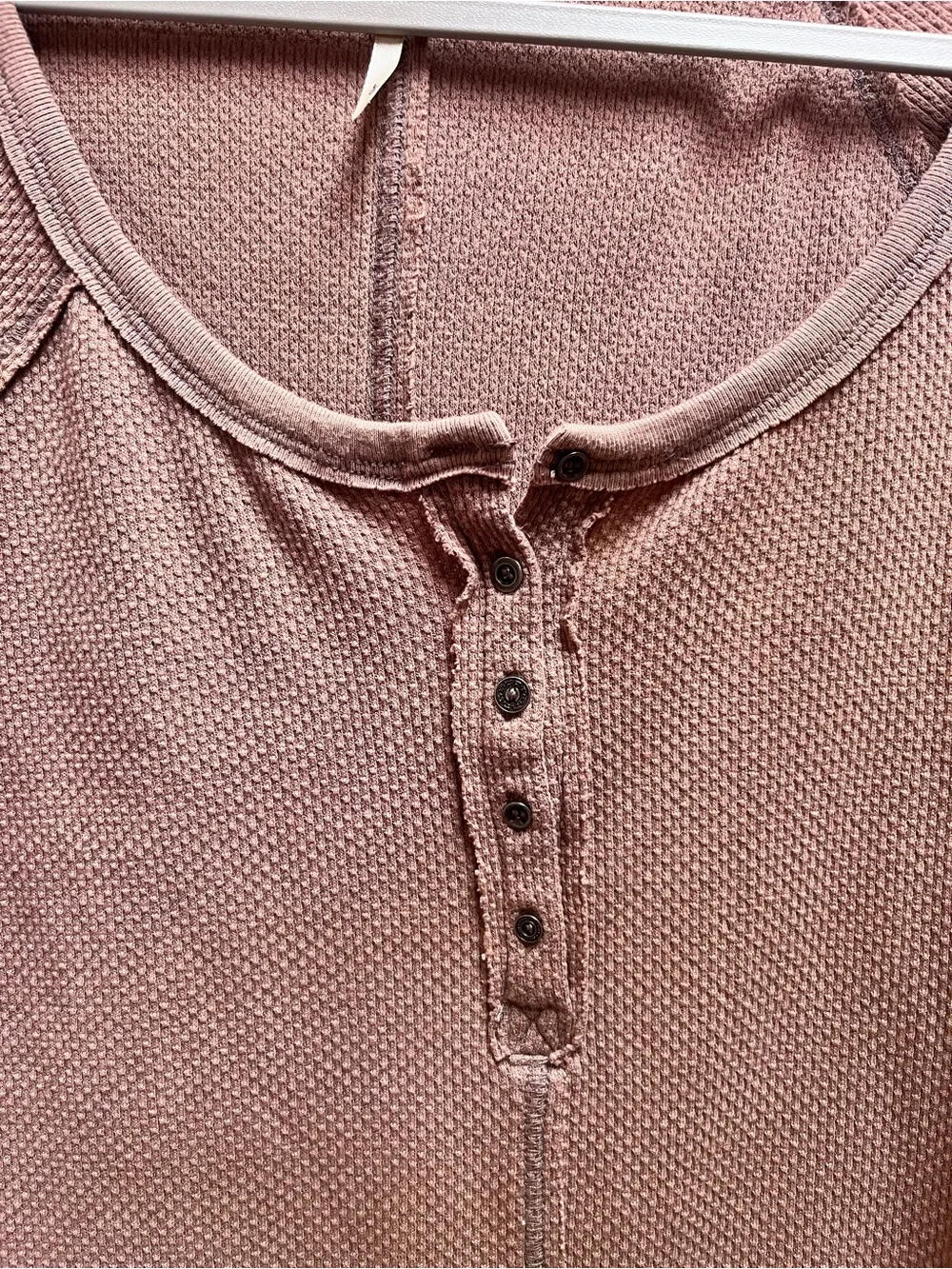 Free People Taupe Henley Top with Crochet Cuff - Picture 3 of 12